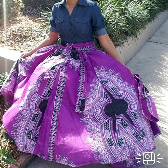Long Maxi Skirt Cotton Dashiki Skirt African Long Skirt Bohemian Skirt - Picture 7 of 14